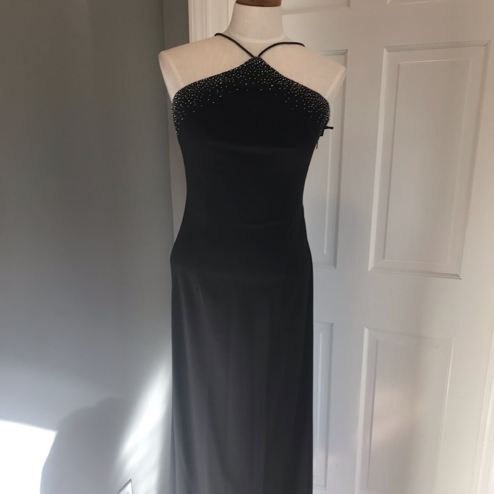 Laura Ryner high neck, black full length dress 7/8
